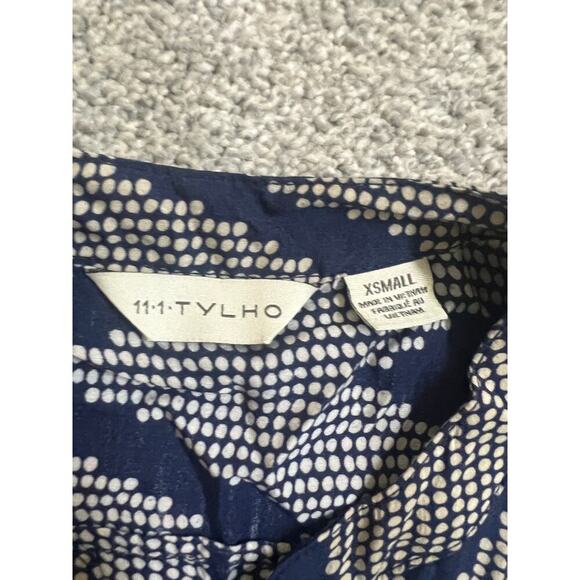 Anthropologie 11-1 Tylho Dress Womens Extra Small Navy Blue Beige Button Cottage - Picture 5 of 12